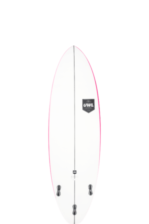 Shapers-Club- Une planche de surf blanche et rose sur fond blanc. -surfshop-surfboard