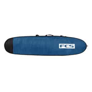 Shapers-Club- Un sac de planche de surf bleu avec le mot FCS dessus. -surfshop-surfboard