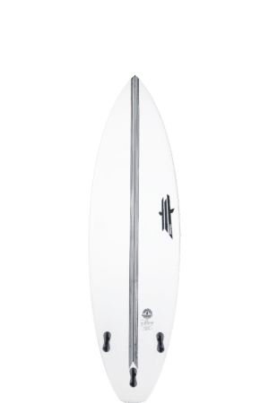 Shapers-Club- Une planche de surf blanche avec une bande noire dessus. -surfshop-surfboard