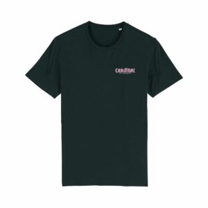 Shapers-Club- Un t-shirt noir avec un logo rose. -surfshop-surfboard