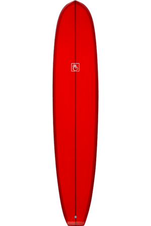 Shapers-Club- Une planche de surf rouge sur fond blanc. -surfshop-surfboard