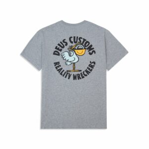 Shapers-Club- Un t-shirt gris avec un oiseau dessus. -surfshop-surfboard