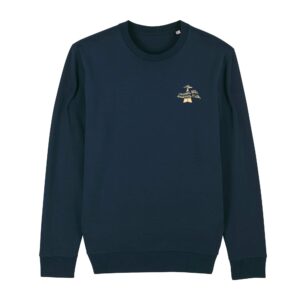 Shapers-Club- Un sweat-shirt bleu marine avec un logo doré dessus. -surfshop-surfboard