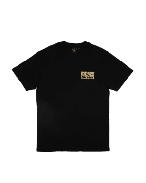 Shapers-Club- Un t-shirt Deus - Pushstart avec un logo doré dessus.