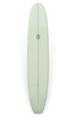 Shapers-Club- A Barrett Miller - La planche de surf Personnal 9'7 avec un design noir et blanc sur fond blanc.