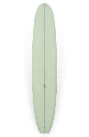 Shapers-Club- Une planche de surf Barrett Miller - The Personnel 9'7 verte sur fond blanc.