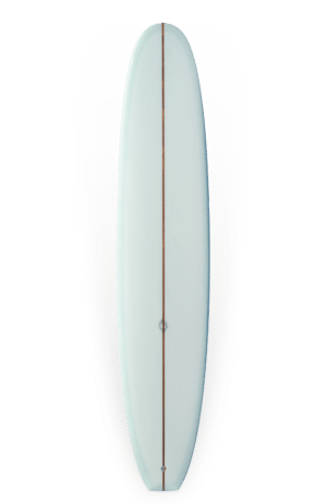Shapers-Club- Une planche de surf Martin Shapes - Rachel Tilly Pro Model 9'1 sur fond vert.