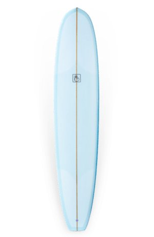 Shapers-Club- Une planche de surf Beau Young - Noserider 9'4 sur fond blanc.