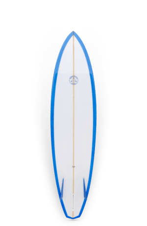 Shapers-Club- Une planche de surf Beau Young - Quokka 5'10 au design bleu et blanc.