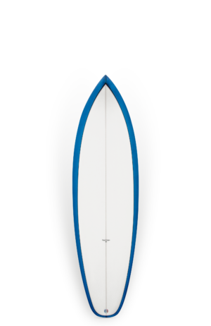Shapers-Club- Une planche de surf Beau Young - Quokka 5'10 au design bleu et blanc.