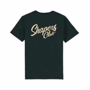 Shapers-Club- Un t-shirt noir Good Vibes Only - Shapers Club (vert) avec les mots Sharpers Club dessus.