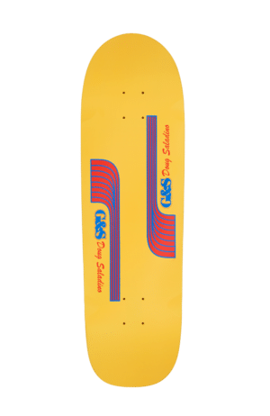 Shapers-Club- Un skateboard Gordon & Smith - Deck ProLine 500 - Wood (Copie) jaune avec des rayures bleues. -surfshop-surfboard
