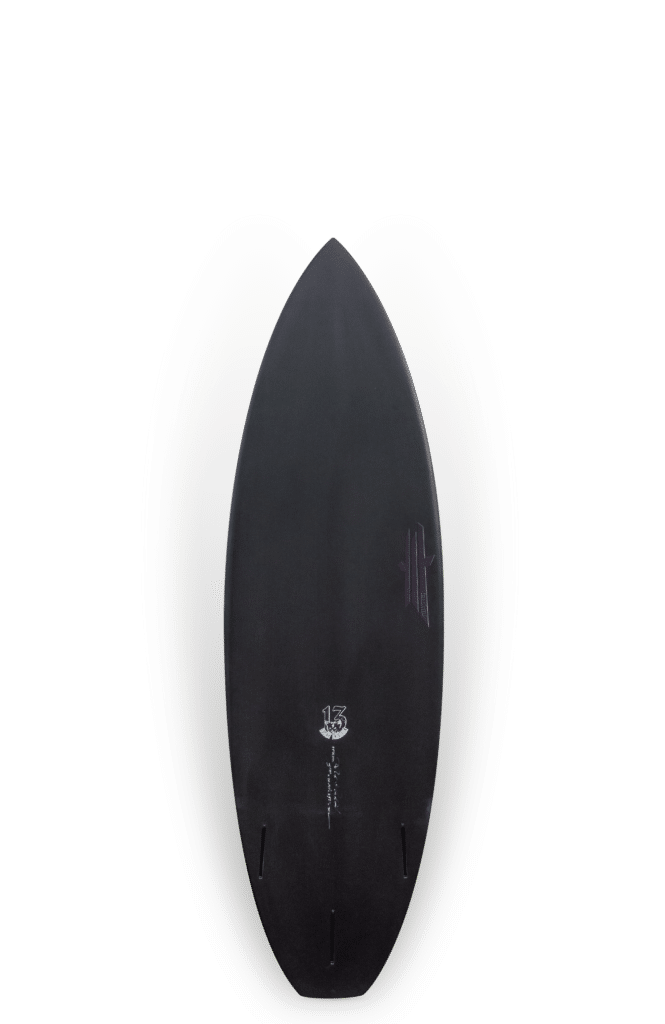 Shapers-Club- Une planche de surf UWL noire - Seven Four 7'4x22x2 7/8 52L - Orange/Jaune sur fond blanc. -surfshop-surfboard