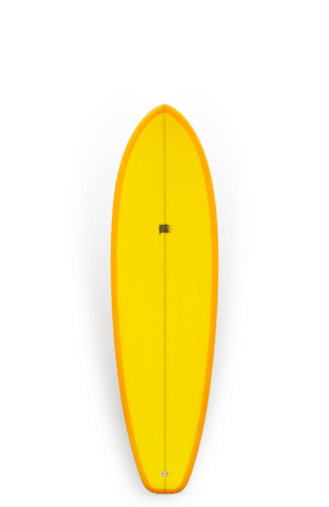 Shapers-Club- A UWL Surfboards - Seven Four 7'4x22x2 7/8 52L - Planche de surf Orange/Jaune sur fond blanc. -surfshop-surfboard