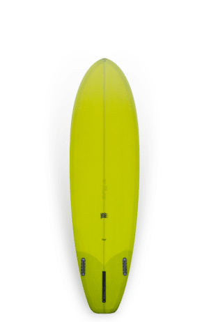 Shapers-Club- Une planche de surf UWL jaune - Seven Four 7'4x22x2 7/8 52L - Orange/Jaune sur fond noir. -surfshop-surfboard