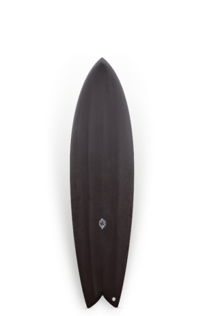 Shapers-Club- Une planche de surf noire sur fond blanc conçue par TAMAGO - 7'6'' x 22 0 | 22.000'' x 2 7/8'' | 2,875'' - Pailsley. -surfshop-surfboard