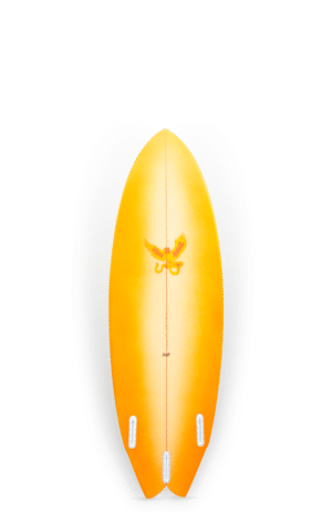 Shapers-Club- Une planche de surf jaune avec un oiseau perché au sommet. -surfshop-surfboard