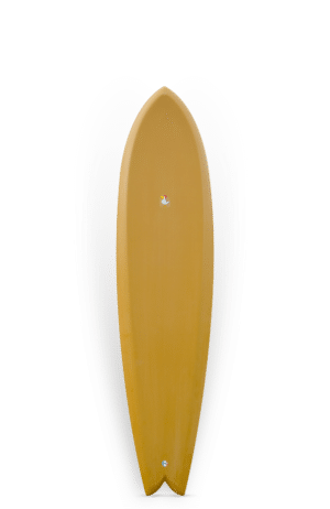 Shapers-Club- Une planche de surf jaune sur fond sombre. -surfshop-surfboard