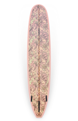 Shapers-Club- Une planche de surf rose avec un motif floral. -surfshop-surfboard