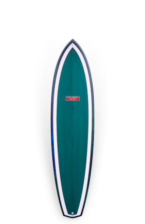 Shapers-Club- Une planche de surf verte sur fond blanc est affichée. -surfshop-surfboard