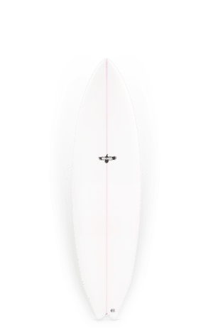 Shapers-Club- Une planche de surf blanche avec une rayure rose pour un attrait esthétique. -surfshop-surfboard
