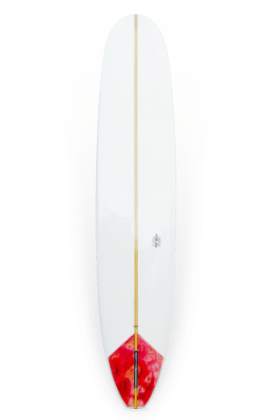 Shapers-Club- Une planche de surf blanche avec un design rouge et blanc est idéale pour attraper les vagues. -surfshop-surfboard