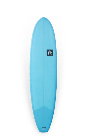 Shapers-Club- Une planche de surf bleue avec un logo noir est parfaite pour attraper les vagues. -surfshop-surfboard