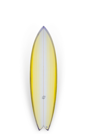 Shapers-Club- Une planche de surf ROGER HINDS - TAMAGO - 7'6'' noire avec un tail jaune, conçue par Roger Hinds. -surfshop-surfboard