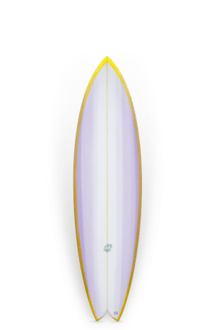 Shapers-Club- A ROGER HINDS - TAMAGO - 7'6'' x 22 0 | 22.000'' x 2 7/8'' | Planche de surf de 2,875'' avec un outline violet et jaune. -surfshop-surfboard
