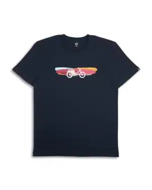 Shapers-Club- T-shirt DEUS - Seasider bleu marine avec un graphisme de moto vintage. -surfshop-surfboard