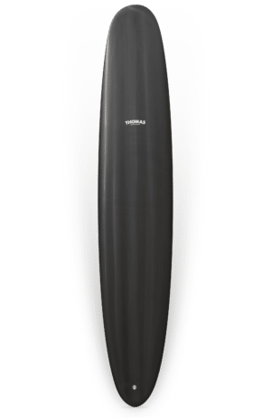 Shapers-Club- Une planche de surf noire positionnée verticalement avec la marque « auto-draft » écrite au milieu. -surfshop-surfboard
