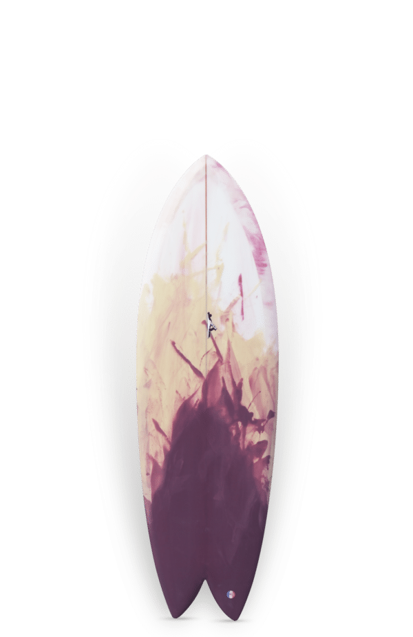 Shapers-Club- Une planche de surf THOMAS BEXON - KEEPER - 9'8x23 1/4x3 - Abstract Vert/Jaune présentée sur fond transparent. -surfshop-surfboard