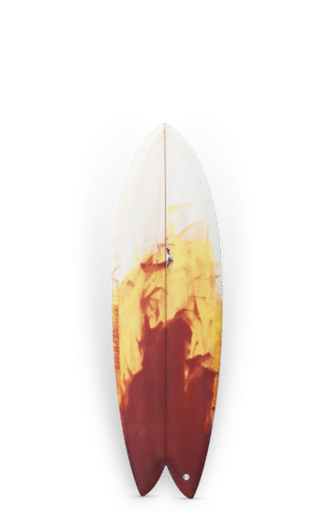 Shapers-Club- Vue fractionnée d'une planche de surf THOMAS BEXON - KEEPER - 9'8x23 1/4x3 - Abstract Vert/Jaune, sur fond noir. -surfshop-surfboard