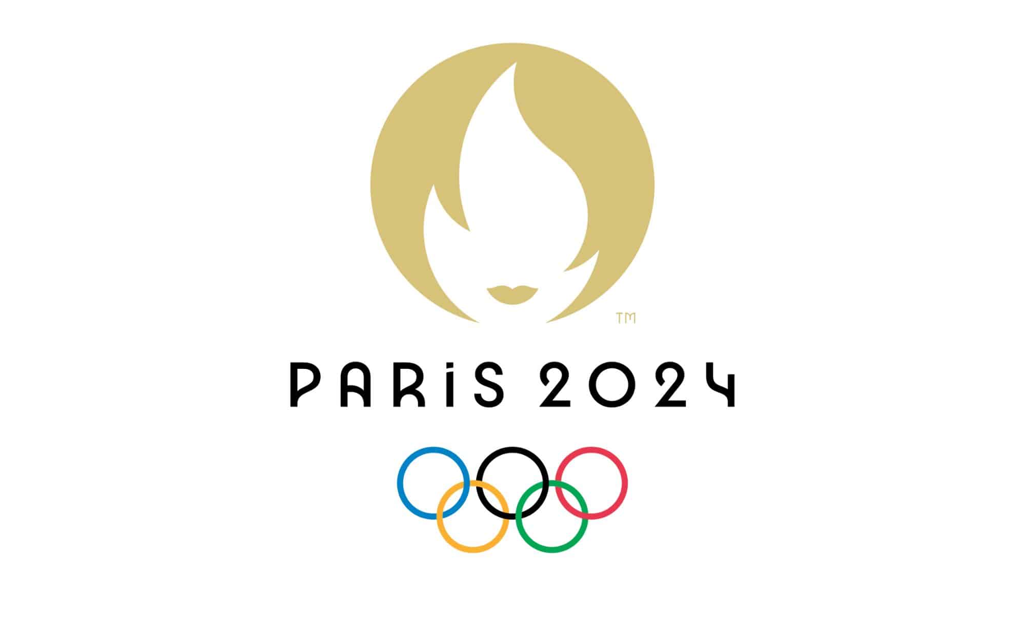 Shapers-Club- Logo des Jeux olympiques de Paris 2024 comportant une flamme dorée stylisée au-dessus des mots « Paris 2024 » et les anneaux olympiques aux couleurs traditionnelles. -surfshop-surfboard